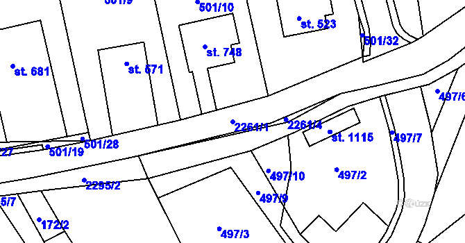 Parcela st. 2261/1 v KÚ Solnice, Katastrální mapa