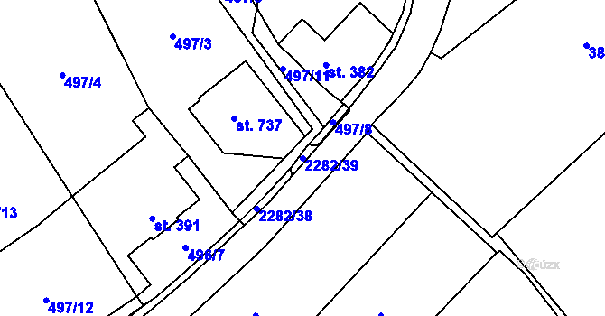 Parcela st. 2282/39 v KÚ Solnice, Katastrální mapa