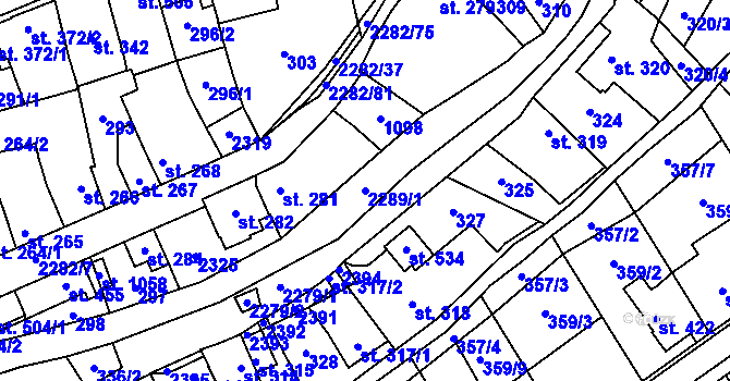 Parcela st. 2289/1 v KÚ Solnice, Katastrální mapa