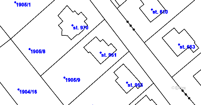 Parcela st. 951 v KÚ Solnice, Katastrální mapa