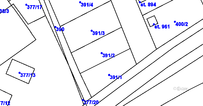 Parcela st. 391/2 v KÚ Solnice, Katastrální mapa