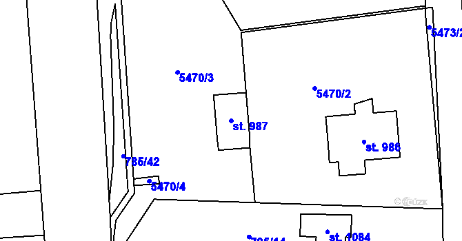 Parcela st. 987 v KÚ Solnice, Katastrální mapa