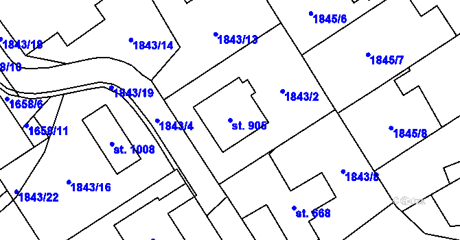 Parcela st. 905 v KÚ Solnice, Katastrální mapa