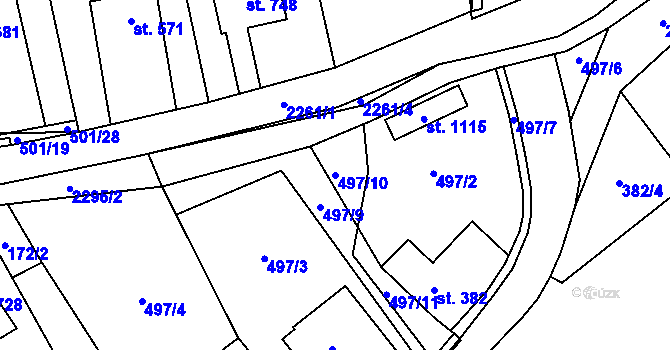 Parcela st. 497/10 v KÚ Solnice, Katastrální mapa