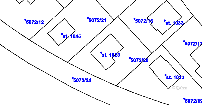 Parcela st. 1028 v KÚ Solnice, Katastrální mapa