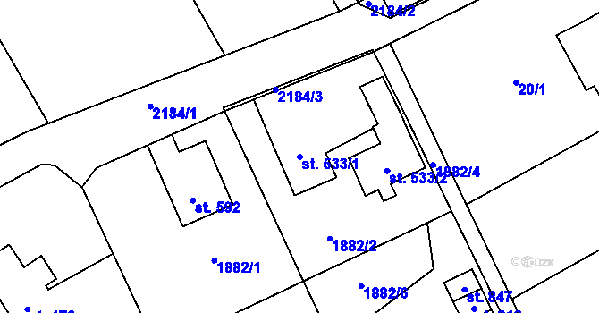 Parcela st. 533/1 v KÚ Solnice, Katastrální mapa