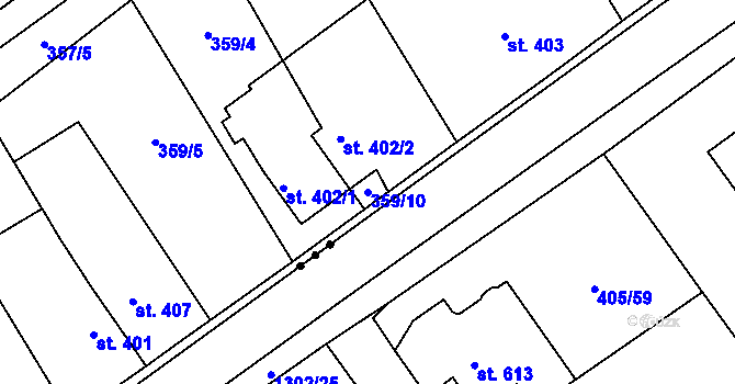 Parcela st. 359/10 v KÚ Solnice, Katastrální mapa
