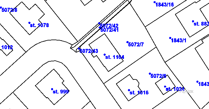 Parcela st. 1104 v KÚ Solnice, Katastrální mapa