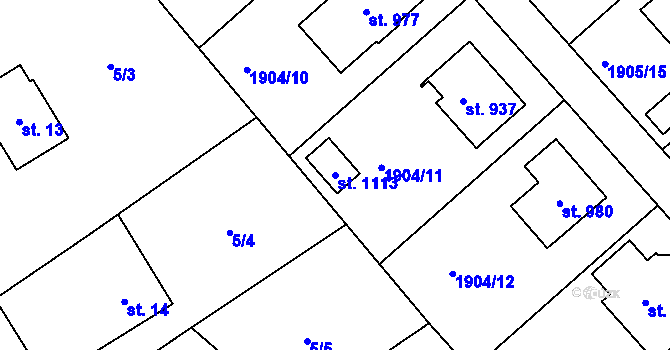 Parcela st. 1113 v KÚ Solnice, Katastrální mapa