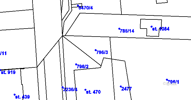 Parcela st. 796/3 v KÚ Solnice, Katastrální mapa