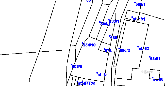 Parcela st. 954/10 v KÚ Solopysky u Loun, Katastrální mapa