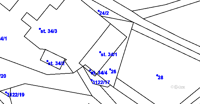 Parcela st. 34/1 v KÚ Sopotnice, Katastrální mapa