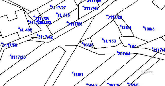 Parcela st. 186/2 v KÚ Sopotnice, Katastrální mapa
