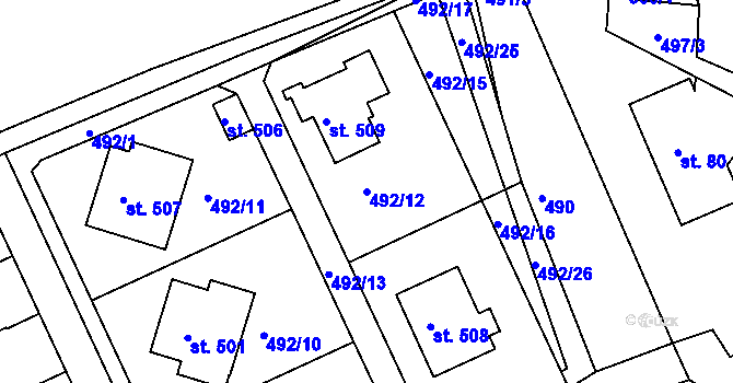 Parcela st. 492/12 v KÚ Sopotnice, Katastrální mapa