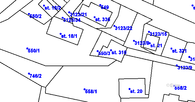Parcela st. 550/3 v KÚ Sopotnice, Katastrální mapa