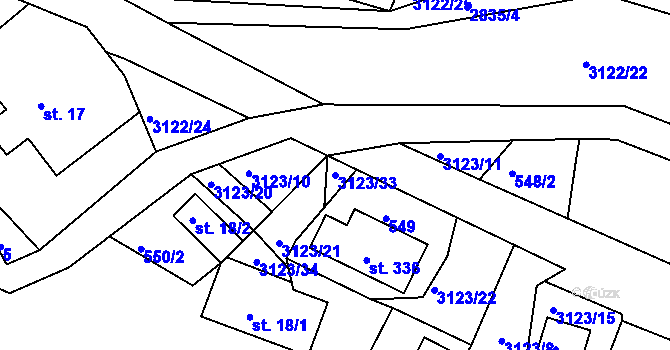 Parcela st. 3123/33 v KÚ Sopotnice, Katastrální mapa