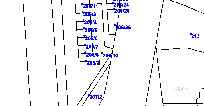 Parcela st. 206/10 v KÚ Sosnová u České Lípy, Katastrální mapa