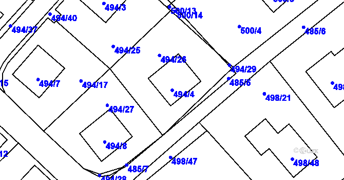 Parcela st. 494/4 v KÚ Sosnová u České Lípy, Katastrální mapa