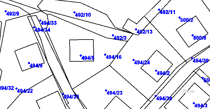 Parcela st. 494/16 v KÚ Sosnová u České Lípy, Katastrální mapa