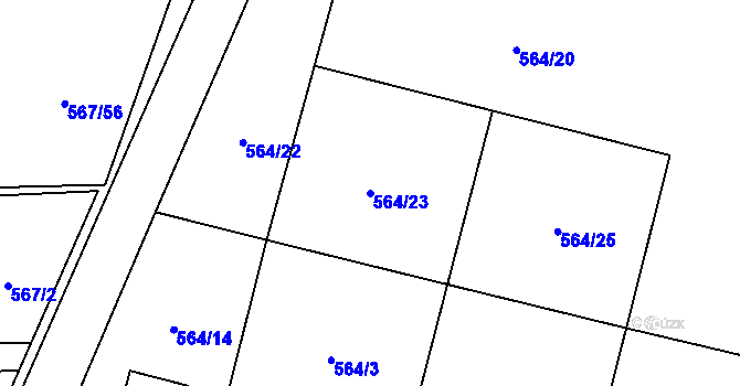 Parcela st. 564/23 v KÚ Sosnová u České Lípy, Katastrální mapa