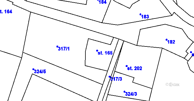 Parcela st. 165 v KÚ Sosnová, Katastrální mapa