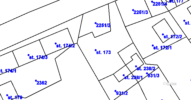 Parcela st. 173 v KÚ Sosnová, Katastrální mapa
