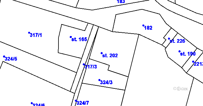 Parcela st. 202 v KÚ Sosnová, Katastrální mapa