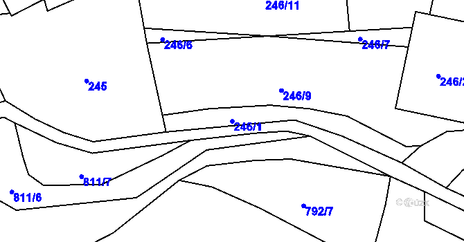 Parcela st. 246/1 v KÚ Sosnová, Katastrální mapa