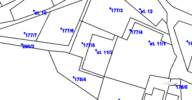 Parcela st. 11/2 v KÚ Smiradice, Katastrální mapa