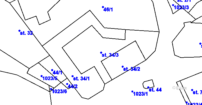 Parcela st. 34/3 v KÚ Sousedovice, Katastrální mapa