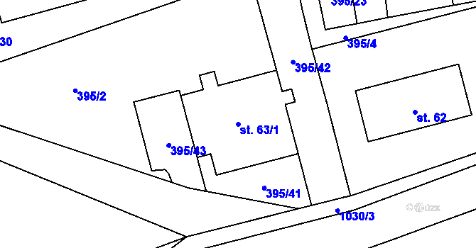 Parcela st. 63/1 v KÚ Sousedovice, Katastrální mapa