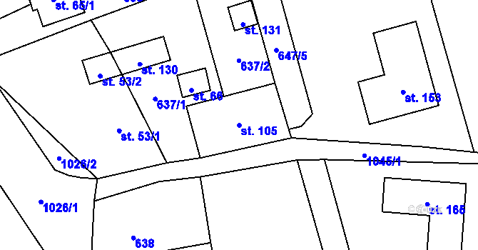 Parcela st. 105 v KÚ Sousedovice, Katastrální mapa