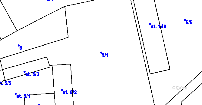 Parcela st. 5/1 v KÚ Sousedovice, Katastrální mapa