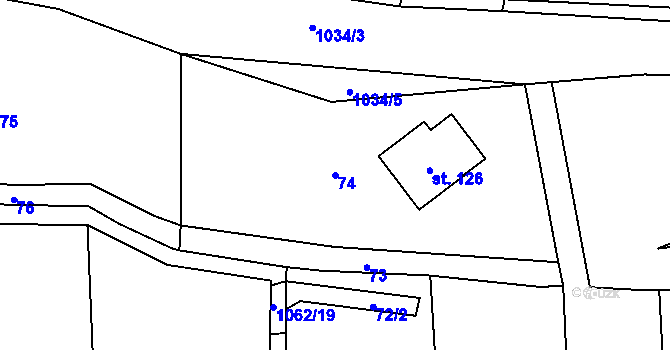 Parcela st. 74 v KÚ Sousedovice, Katastrální mapa