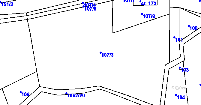 Parcela st. 107/3 v KÚ Sousedovice, Katastrální mapa