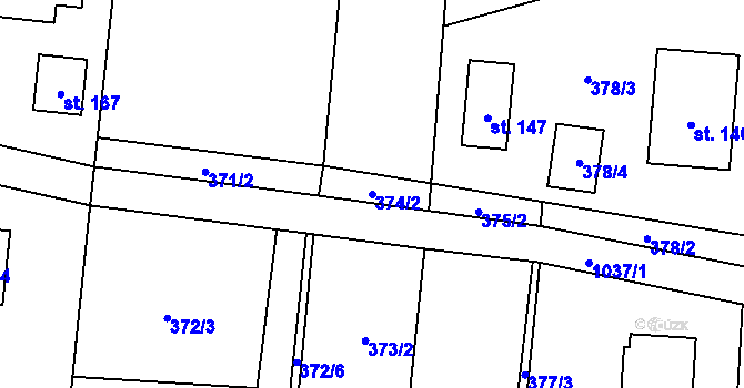 Parcela st. 374/2 v KÚ Sousedovice, Katastrální mapa