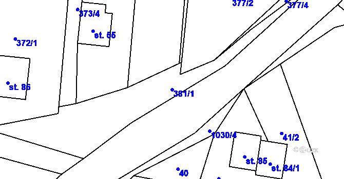 Parcela st. 381/1 v KÚ Sousedovice, Katastrální mapa