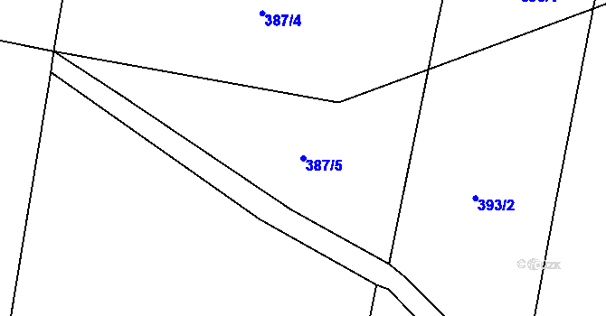 Parcela st. 387/5 v KÚ Sousedovice, Katastrální mapa