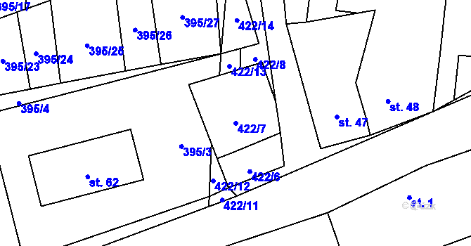 Parcela st. 422/7 v KÚ Sousedovice, Katastrální mapa