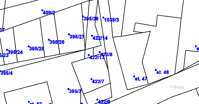 Parcela st. 422/8 v KÚ Sousedovice, Katastrální mapa