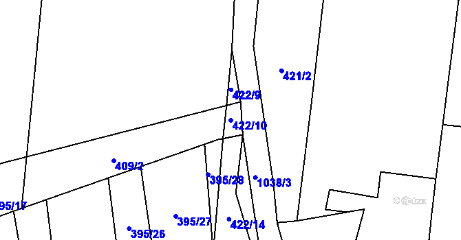 Parcela st. 422/10 v KÚ Sousedovice, Katastrální mapa
