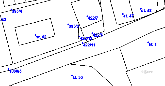 Parcela st. 422/11 v KÚ Sousedovice, Katastrální mapa