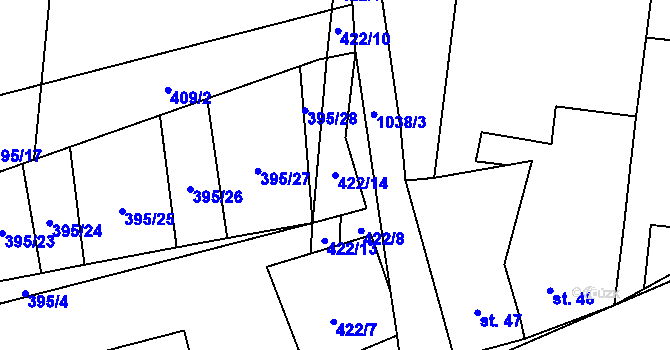 Parcela st. 422/14 v KÚ Sousedovice, Katastrální mapa