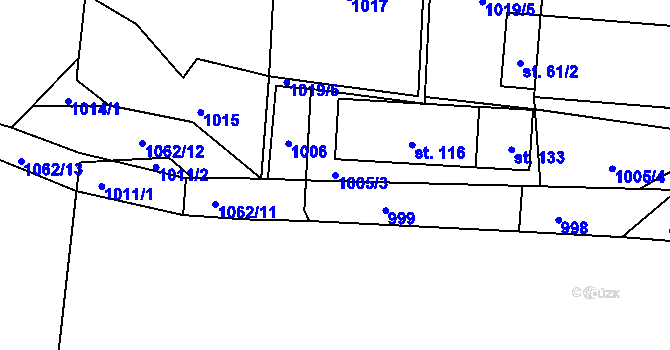 Parcela st. 1005/3 v KÚ Sousedovice, Katastrální mapa