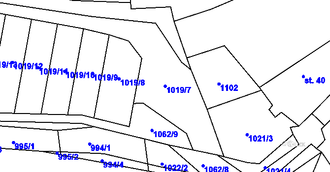 Parcela st. 1019/7 v KÚ Sousedovice, Katastrální mapa