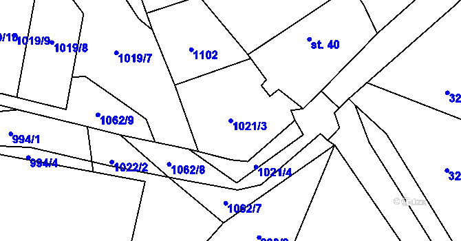 Parcela st. 1021/3 v KÚ Sousedovice, Katastrální mapa