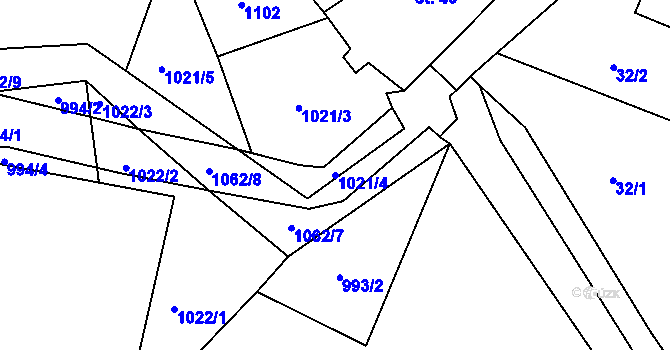 Parcela st. 1021/4 v KÚ Sousedovice, Katastrální mapa