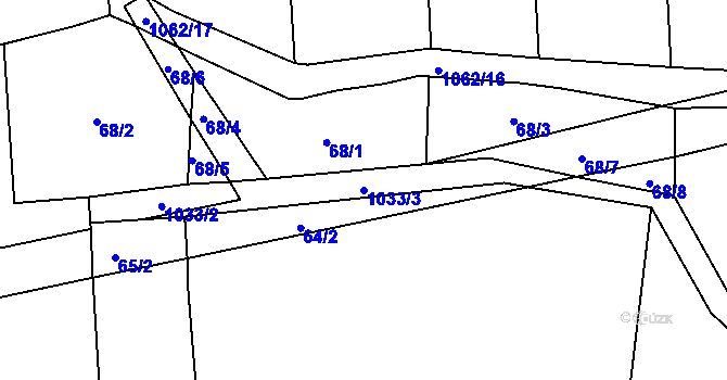 Parcela st. 1033/3 v KÚ Sousedovice, Katastrální mapa