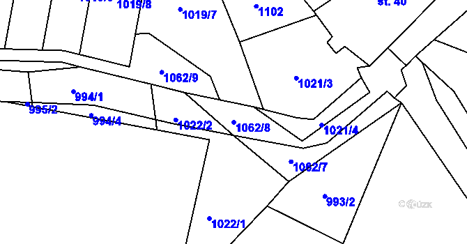 Parcela st. 1062/8 v KÚ Sousedovice, Katastrální mapa