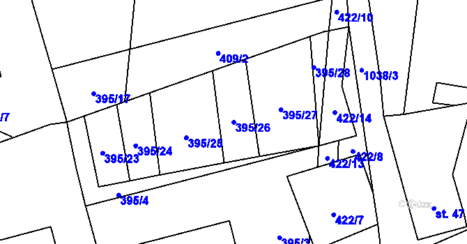 Parcela st. 395/26 v KÚ Sousedovice, Katastrální mapa